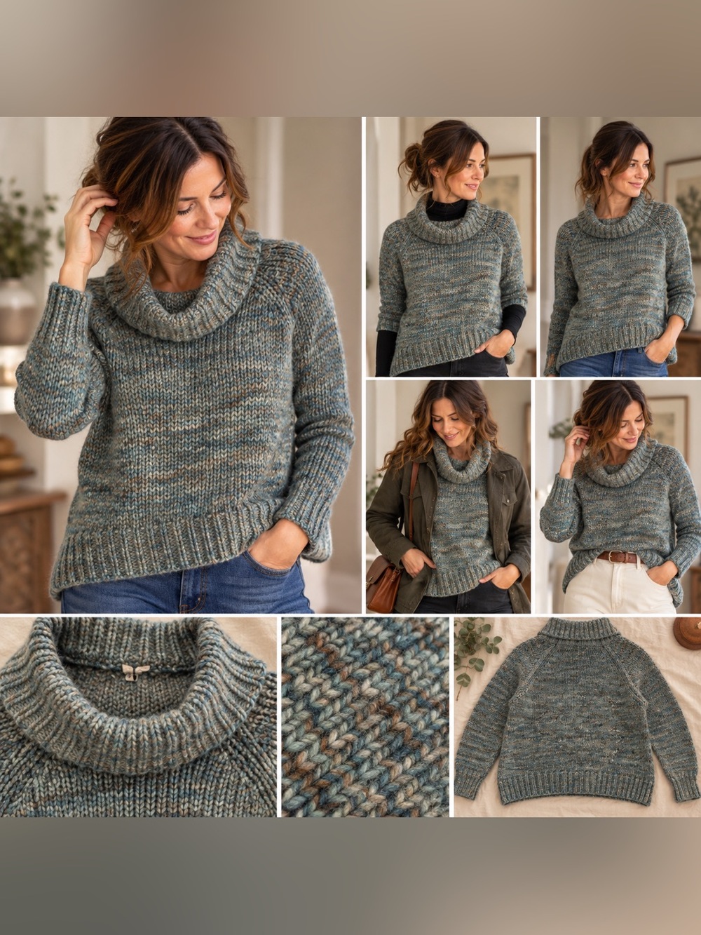 Moth Anthropologie Blue Green Marled Turtleneck Sweater M